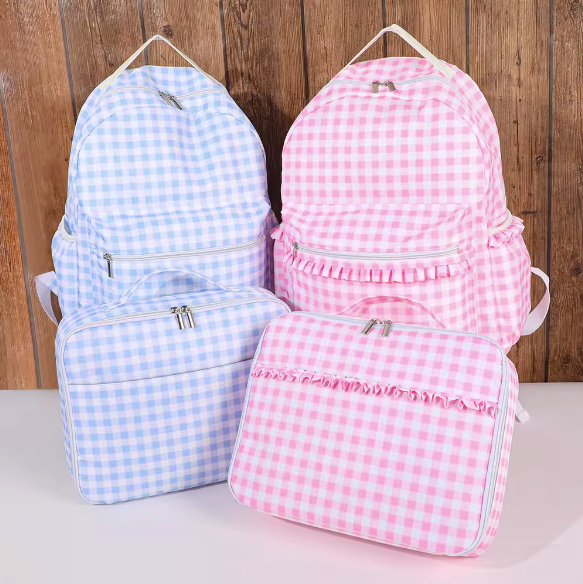 Blue Gingham Back Pack and Lunch bag