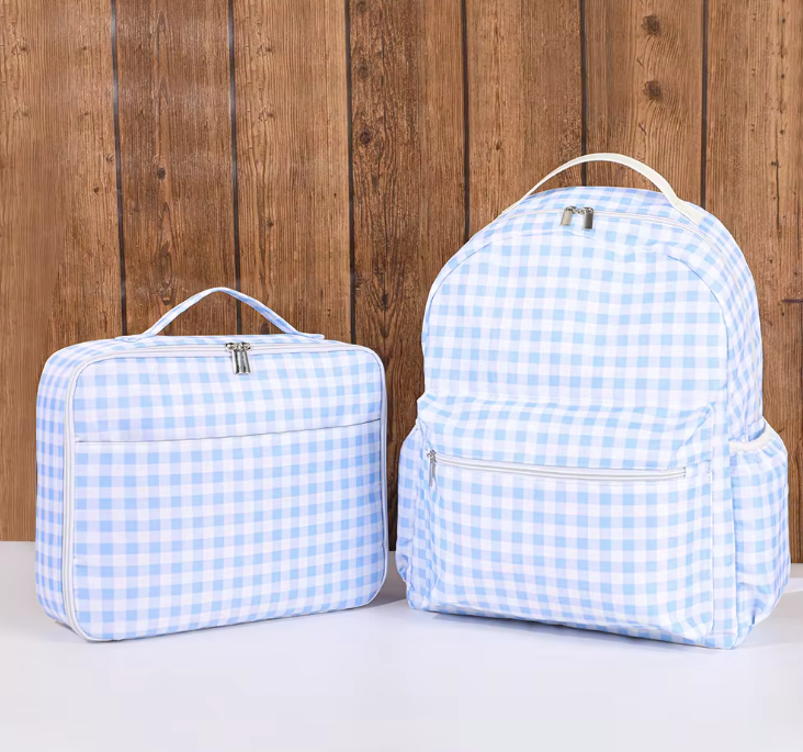 Blue Gingham Back Pack and Lunch bag