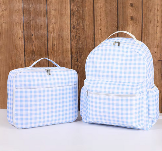 Blue Gingham Back Pack and Lunch bag