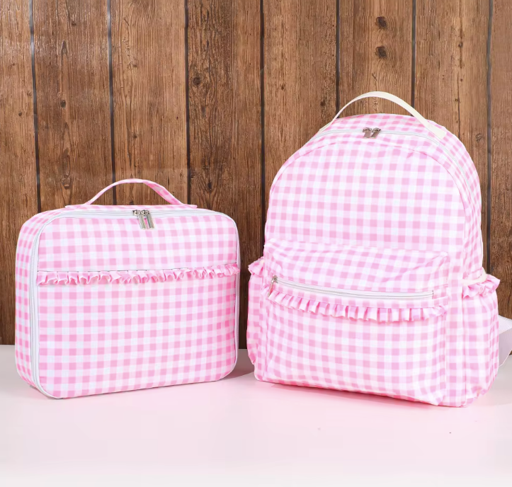 Pink Gingham Back Pack and Lunch bag